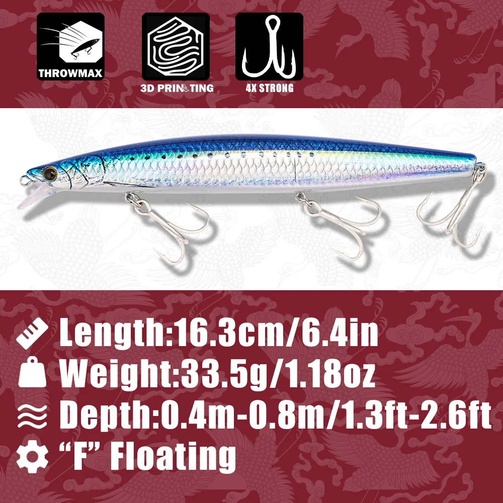 B&U 163mm/33.5g Floating Long  - Fishing Hook Treble avaliação e preço