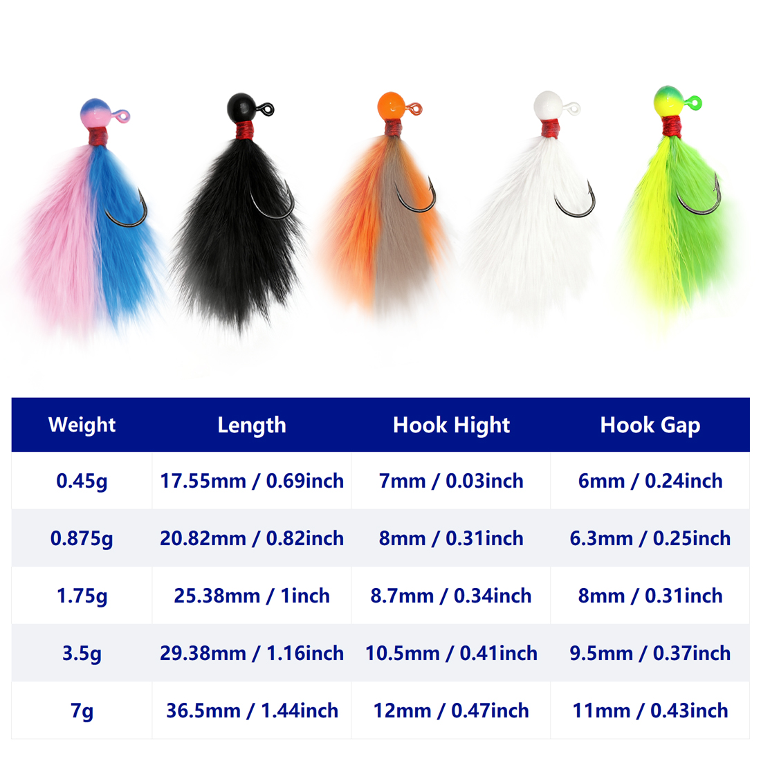 9KM 5pcs Mixed-Color Marabou J - Fishing Hook Assortment avaliação e preço
