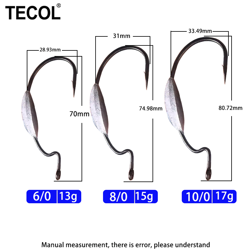 TECOL 3PCS 6/0 8/0 10/0 Weight - Fishing Hook Weedless avaliação e preço
