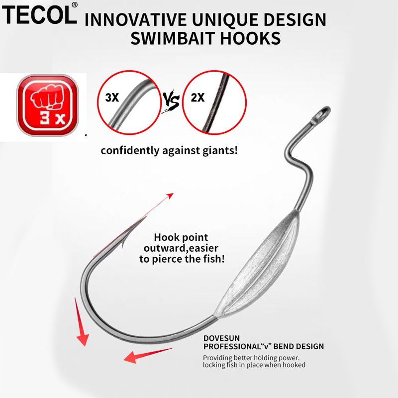 TECOL 3PCS 6/0 8/0 10/0 Weight - Fishing Hook Weedless avaliação e preço