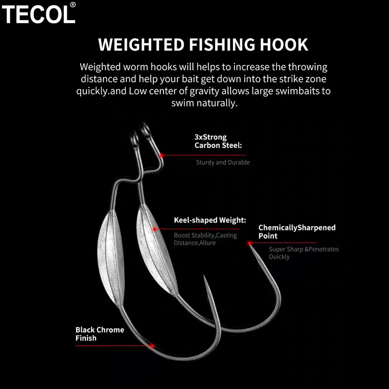 TECOL 3PCS 6/0 8/0 10/0 Weight - Fishing Hook Weedless avaliação e preço