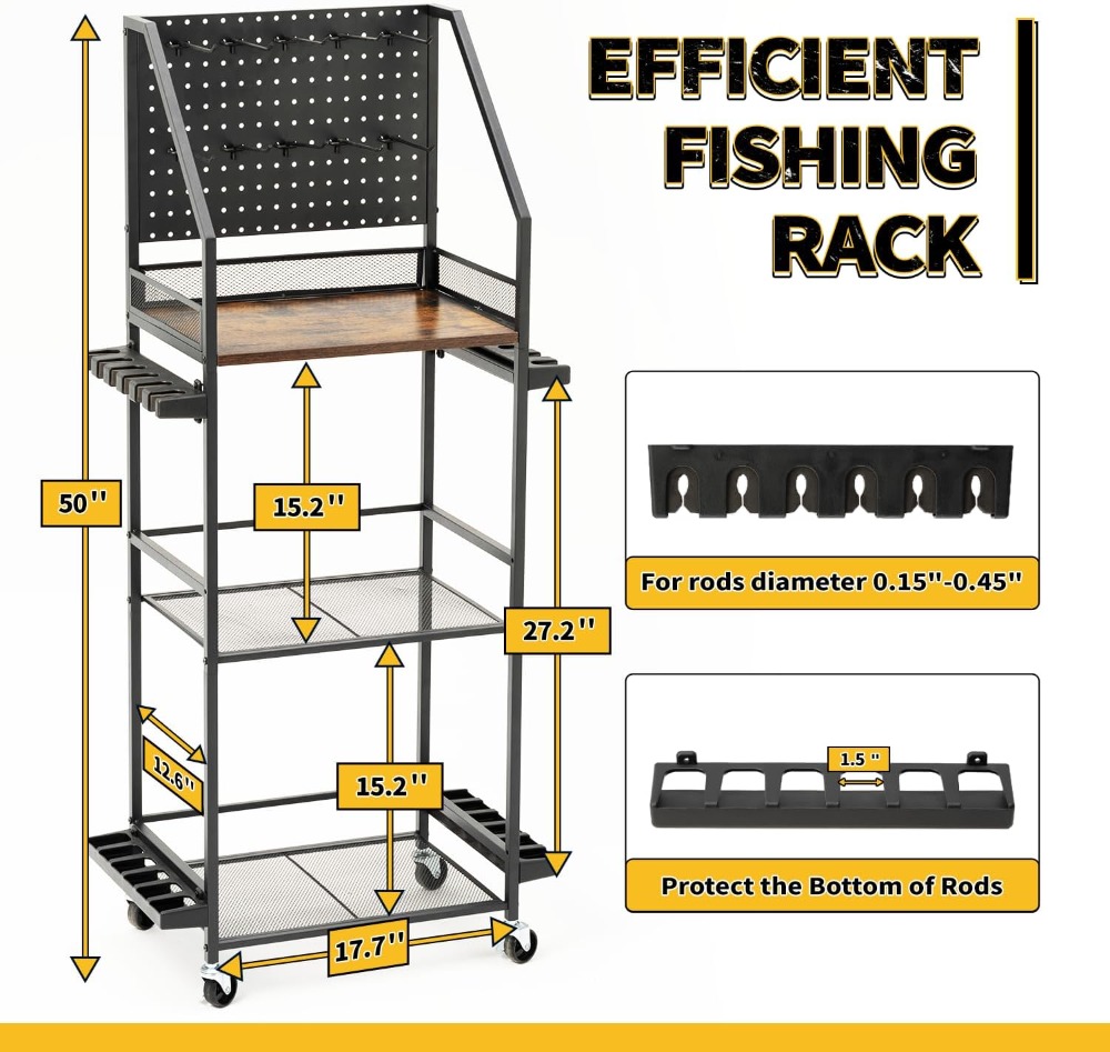 3-Tier Rolling Fishing Rod Rac - Fishing Hook avaliação e preço