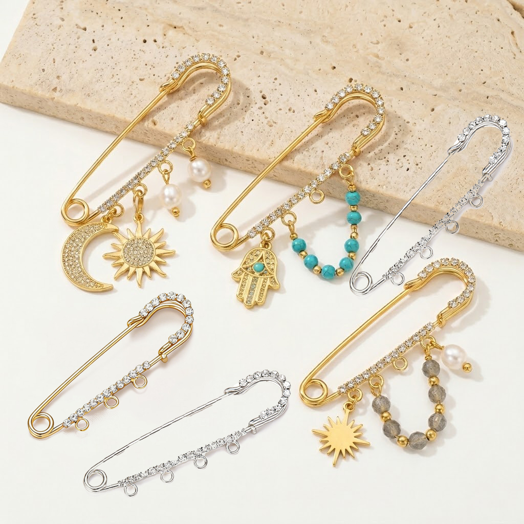 5pcs Rhinestone Charms Safety  - Fishing Hook Size avaliação e preço