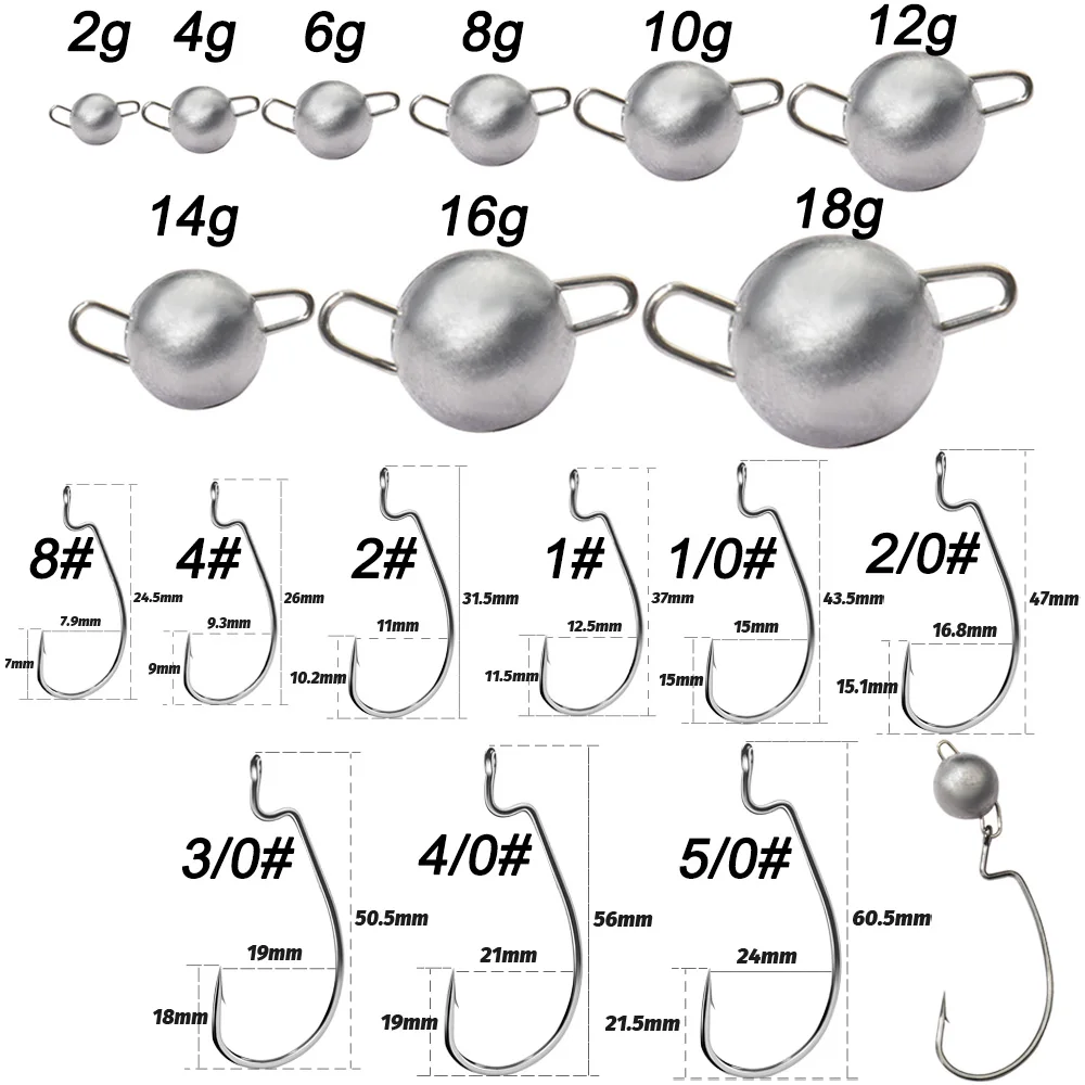 5Pcs Metal Jig Head Worm Hooks - Fishing Hook Offset avaliação e preço