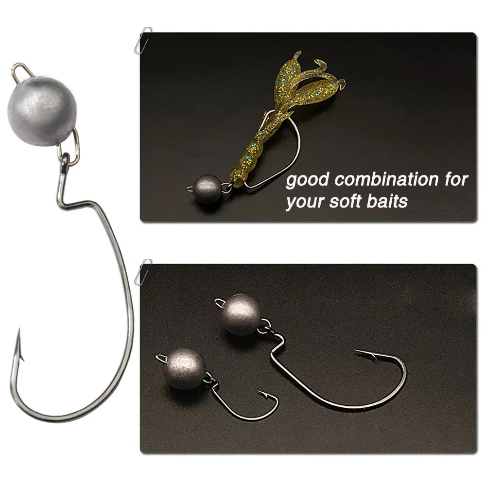 5Pcs Metal Jig Head Worm Hooks - Fishing Hook Offset avaliação e preço