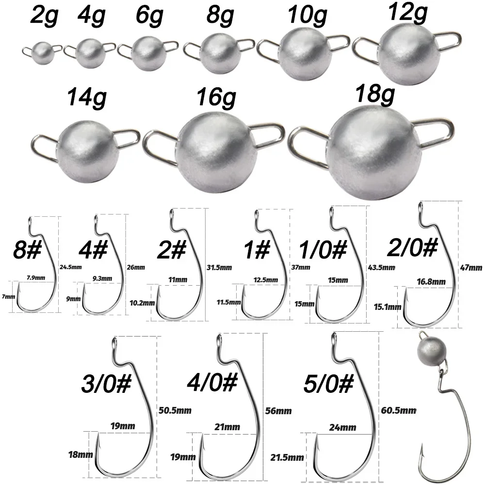 5pcs Metal Jig Head Worm Hooks - Fishing Hook Offset avaliação e preço